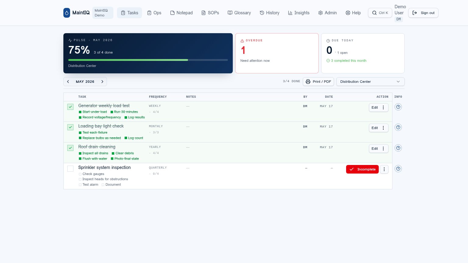 MaintIQ dashboard preview